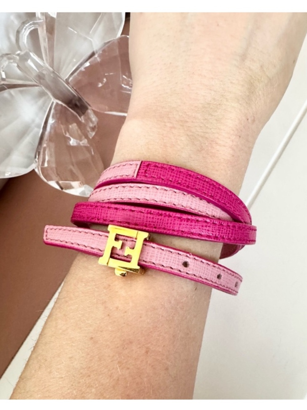Fendi Pink Leather Wrap Bracelet Belt